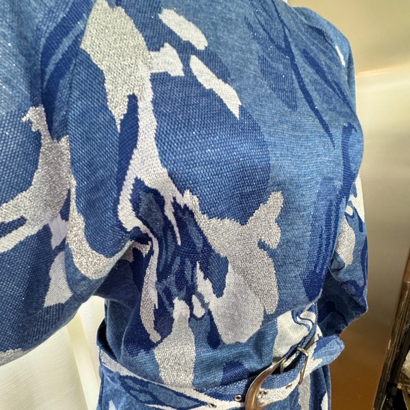 Vintage 80s dress, navy, blue, silver, grey, batwing sleeves, with belt, 8 (M) - Picture 4 of 14